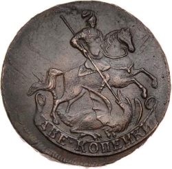 Аверс 2 копейки 1758 года
