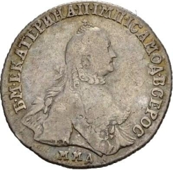 Аверс 20 копеек 1764 года ММД-ТI