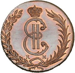 Аверс 10 копеек 1768 года КМ