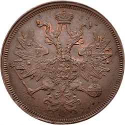Аверс 5 копеек 1859 года ЕМ нового образца