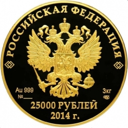 Аверс 25000 рублей 2014 года СПМД proof «История олимпийского движения в России»