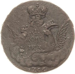 Реверс 1 копейка 1756 года
