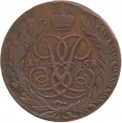 Реверс 5 копеек 1758 года ММ