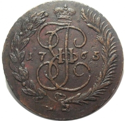 Реверс 5 копеек 1765 года ММ