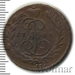 Реверс 1 копейка 1766 года ММ
