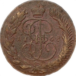 Реверс 5 копеек 1768 года ММ