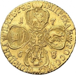 Реверс 5 рублей 1768 года СПБ-TI