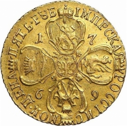 Реверс 5 рублей 1769 года СПБ-TI