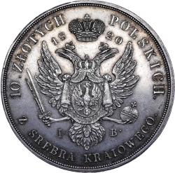 Реверс 10 злотых 1820 года IB