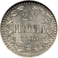 Реверс 25 пенни 1865 года S