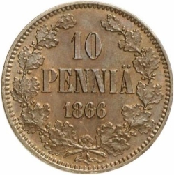 Реверс 10 пенни 1866 года