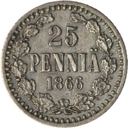 Реверс 25 пенни 1866 года S