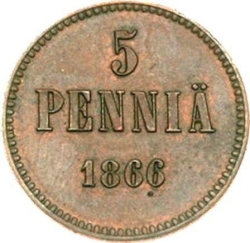 Реверс 5 пенни 1866 года