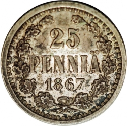 Реверс 25 пенни 1867 года S