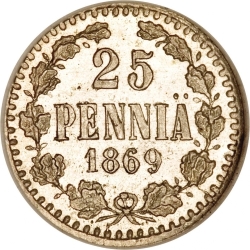 Реверс 25 пенни 1869 года S