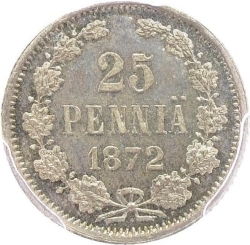 Реверс 25 пенни 1872 года S