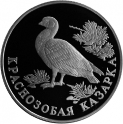 Реверс 1 рубль 1994 года ЛМД proof «Краснозобая казарка»