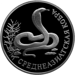Реверс 1 рубль 1994 года ЛМД proof «Среднеазиатская кобра»