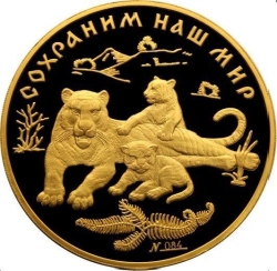 Реверс 10000 рублей 1996 года ММД proof «Амурский тигр»