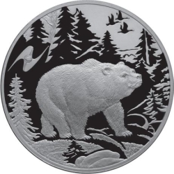 Реверс 3 рубля 2009 года СПМД proof «Медведь»