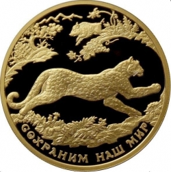 Реверс 200 рублей 2011 года ММД proof «Переднеазиатский леопард»